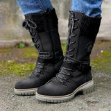 Botas hasta la rodilla para mujer – Cordones delanteros – Cremallera lateral – Puño de punto de lana