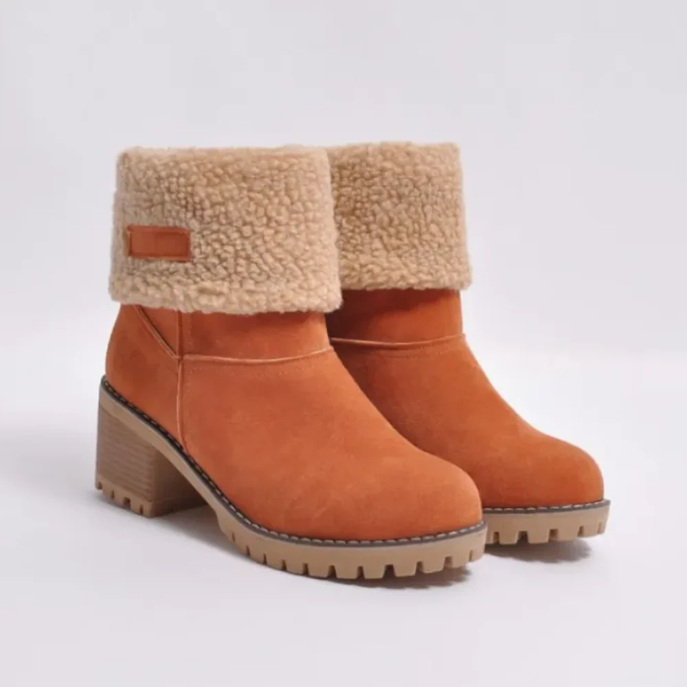 Botines de mujer – Forro efecto lana – Puño plegable – Tacón ancho antideslizante