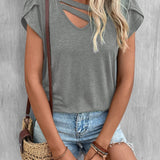 Camiseta de mujer con cuello en V – Punto suave – Corte holgado – Mangas cortas – Detalle cruzado