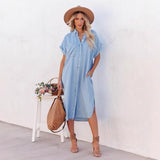 Vestido camisero de mujer – Corte holgado – Manga corta – Abotonado – Aberturas laterales