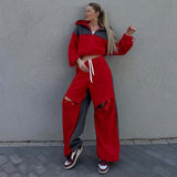 Conjunto de ropa de estar por casa para mujer: sudadera corta con cremallera, pantalones anchos con cintura elástica y algodón suave.
