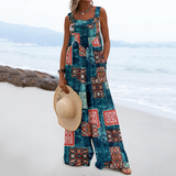 Mono de mujer – Corte amplio y fluido – Estampado patchwork – Tirantes – Botones delanteros