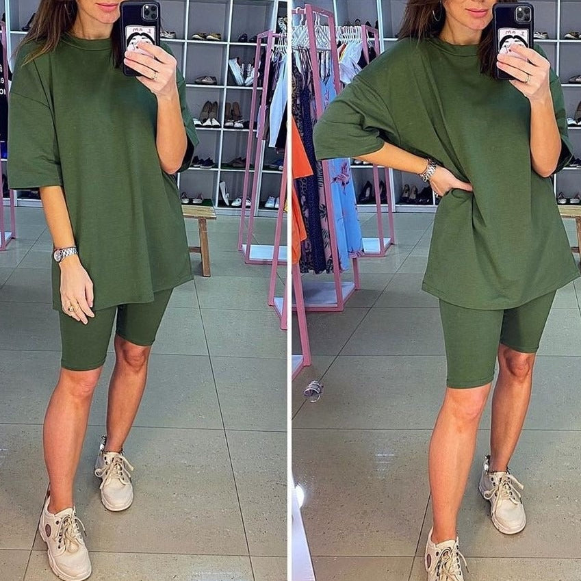 Conjunto de dos piezas para mujer: Túnica con cinturón, corte holgado, tejido ligero