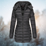 Abrigo largo de mujer – Chaqueta acolchada ajustada – Capucha desmontable – Cálido repelente al agua