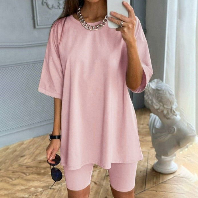 Conjunto de dos piezas para mujer: Túnica con cinturón, corte holgado, tejido ligero