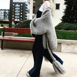 Cárdigan de punto para mujer – Corte oversize – Cinturón trenzado – Mangas largas