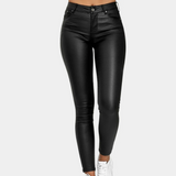 Pantalón slim fit para mujer – Acabado efecto piel – Corte largo – Diseño 5 bolsillos