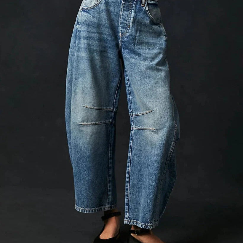 Vaqueros rectos para mujer – Corte relajado – Denim transpirable – Largo hasta el tobillo – Detalle de pespuntes