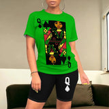 Conjunto de camiseta y pantalón corto para mujer – Corte holgado – Estampado gráfico – Tacto de algodón