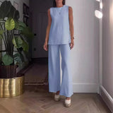 Conjunto de blusa sin mangas y pantalón palazzo para mujer – Corte holgado – Algodón suave