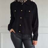 Cárdigan de mujer – Punto acanalado – Corte holgado – Cuello con muesca – Botones dorados