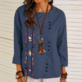 Blusa casual de mujer – Lino de algodón – Corte holgado – Mangas 3/4 – Bordado floral