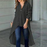 Blusa de mujer – Corte holgado – Mangas largas – Bajo asimétrico – Tejido de algodón