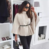 Blusa de mujer – Estilo poncho – Cintura con cinturón – Cuello alto – Corte elegante y fluido