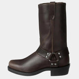 Botas de media caña para mujer – Piel lisa – Diseño de arnés – Hebilla metálica – Tachuelas decorativas