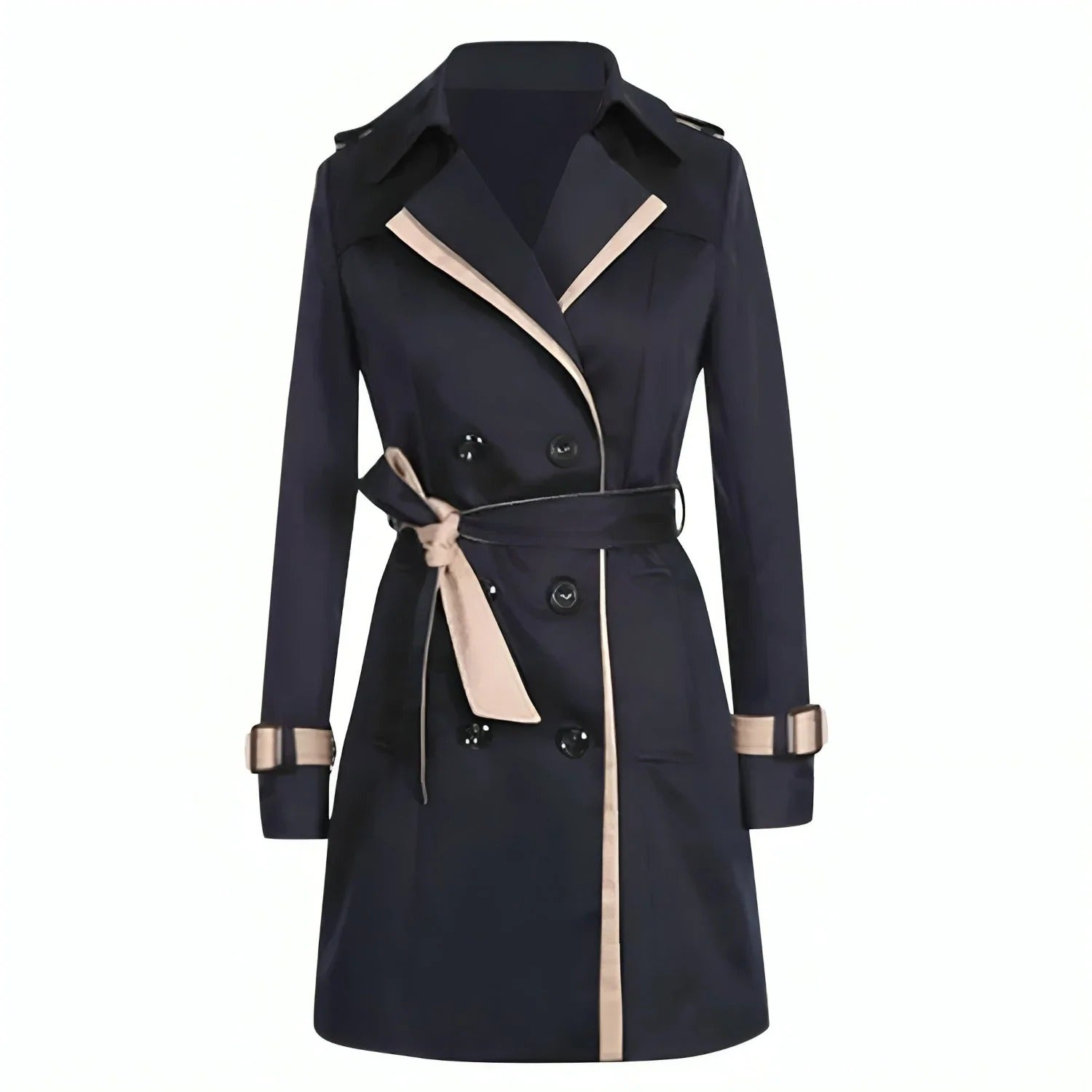 Gabardina de mujer – Corte entallado – Cruzado – Con cinturón – Hombreras