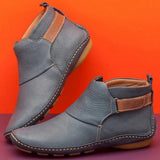 Botines de mujer – Piel lisa – Punta redonda – Correa en el tobillo – Comodidad transpirable