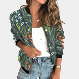 Chaqueta bomber para mujer – Corte holgado – Tejido ligero – Estampado floral – Botones a presión