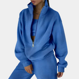Conjunto de jogging para mujer – Corte holgado – Algodón suave – Top con media cremallera – Pantalón largo