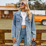 Chaqueta vaquera para mujer – Corte oversize – Capucha – Cierre clásico con botones – Estilo casual