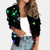 Chaqueta bomber para mujer – Corte holgado – Tejido ligero – Estampado floral – Botones a presión