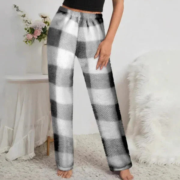 Pantalones de mujer – Corte holgado – Tejido suave – Cintura elástica – Estampado de cuadros