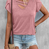 Camiseta de mujer con cuello en V – Punto suave – Corte holgado – Mangas cortas – Detalle cruzado
