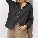 Camisa de mujer – Corte relajado – Lino de algodón – Mangas largas – Cuello clásico abotonado
