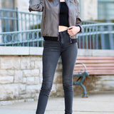 Chaqueta bomber para mujer – Corte holgado – Ribete de canalé – Cierre de cremallera