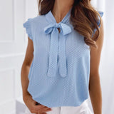 Blusa sin mangas para mujer – Corte fluido – Lazo en el cuello – Lunares – Mangas con volantes