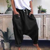 Pantalones harén para mujer – Algodón transpirable – Corte holgado – Cintura con cordón – Piernas ajustadas