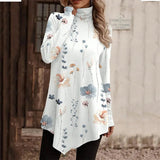 Blusa de mujer – Corte relajado – Cuello alto – Mangas largas – Bajo asimétrico