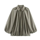 Chaqueta bomber para mujer – Corte holgado – Mangas abullonadas – Cierre de cremallera – Tejido ligero