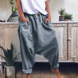 Pantalones harén para mujer – Algodón transpirable – Corte holgado – Cintura con cordón – Piernas ajustadas