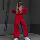 Conjunto de ropa de estar por casa para mujer: sudadera corta con cremallera, pantalones anchos con cintura elástica y algodón suave.