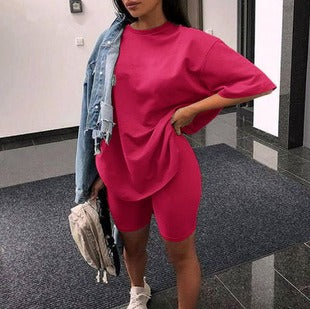 Conjunto de dos piezas para mujer: Túnica con cinturón, corte holgado, tejido ligero