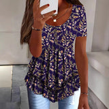 Blusa de mujer – Corte holgado – Abotonada – Estampado floral – Bajo con volantes
