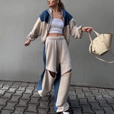 Conjunto de ropa de estar por casa para mujer: sudadera corta con cremallera, pantalones anchos con cintura elástica y algodón suave.