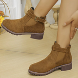 Botines de mujer – Efecto ante – Correa con hebilla – Panel elástico – Suela con tacos