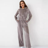 Conjunto de ropa de estar por casa para mujer – Polar suave – Corte holgado – Sudadera con capucha – Pantalones anchos