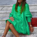 Vestido mini para mujer – Algodón suave – Mangas largas – Corte fluido – Bajo con volantes