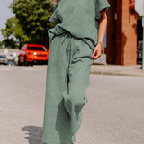 Conjunto de mujer – Corte holgado – Punto suave – Camiseta de manga corta y pantalón ancho