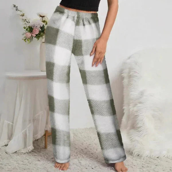 Pantalones de mujer – Corte holgado – Tejido suave – Cintura elástica – Estampado de cuadros
