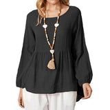 Camisa babydoll para mujer – Corte holgado – Mangas farol – Lino de algodón – Cuello redondo