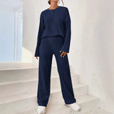 Conjunto de ropa de estar por casa para mujer – Punto acanalado – Corte holgado – Pantalones largos
