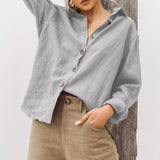 Camisa de mujer – Corte relajado – Lino de algodón – Mangas largas – Cuello clásico abotonado