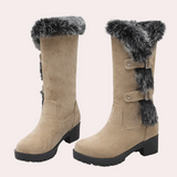 Botas altas para mujer – Efecto ante – Ribete de pelo sintético – Suela con tacos – Corte elegante