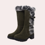 Botas altas para mujer – Efecto ante – Ribete de pelo sintético – Suela con tacos – Corte elegante
