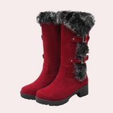 Botas altas para mujer – Efecto ante – Ribete de pelo sintético – Suela con tacos – Corte elegante