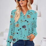 Blusa de mujer – Corte holgado – Estampado floral – Mangas largas – Tejido transpirable